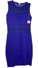 POOF! WOMENS DRESS BLUE SIZE M/L BODY CON WITH SHEER PANELS MINI BZ