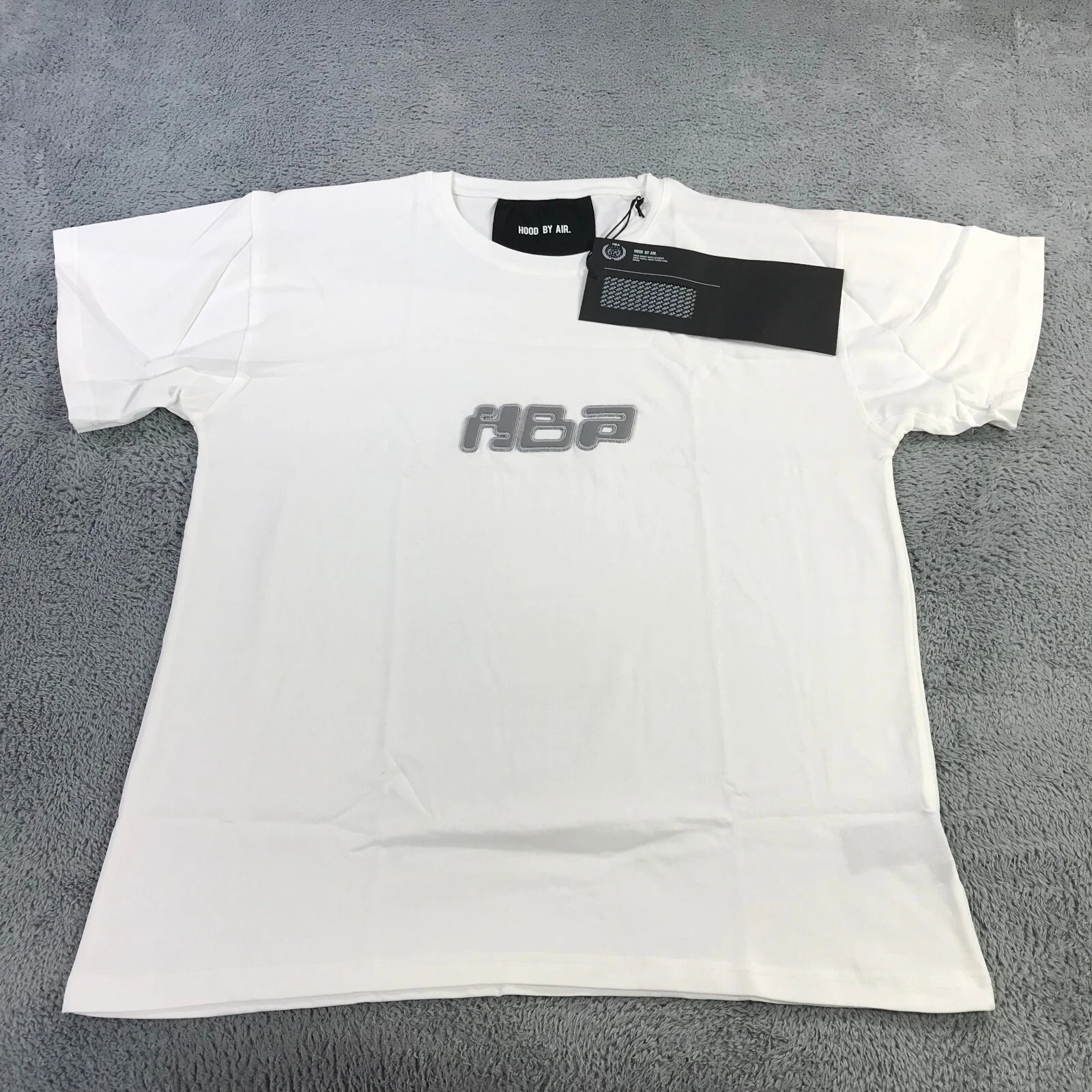 HBA (HOOD BY AIR) HBA Shirt Uomo Large Spell Out Hood By Air Tee Bianco Grigio Screensaver a23453