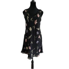 Vintage Express Slip Dress Sz 5/6 Black Floral 90s Y2K Grunge Cottagecore Fairy
