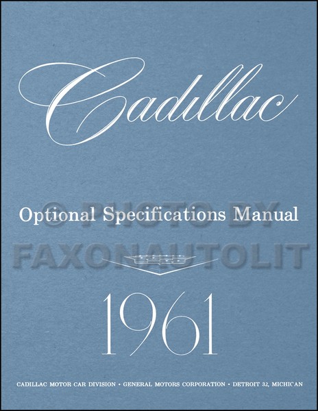 1961 Cadillac Optional-Spezifikationen Buch Serie 62 Eldorado Deville Fleetwood-image