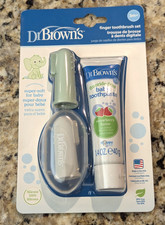 Dr Brown's Baby Finger Toothbrush Fluoride-Free Strawberry Toothpaste Gray Green