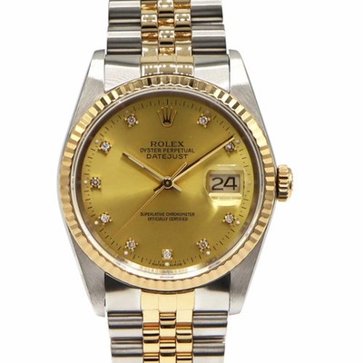 ROLEX Datejust 16233G Gold Case Size 36mm Men's Used Watch #69302