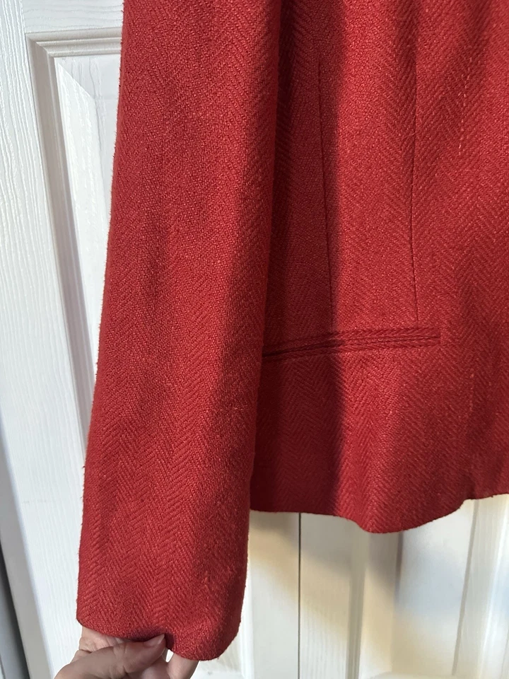Lauren Ralph Lauren женщин красный шелк льняной блейзер куртка кнопки размер 14 - Изображение 2 из 4