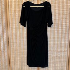 Connected Apparel Black Cold Shoulder Faux Wrap Sheath Dress Size 14 Cocktail