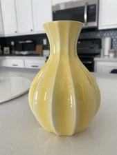 Vintage FTD Canary Yellow Fluted Bohemian Ceramic Floral Vase 1980's
