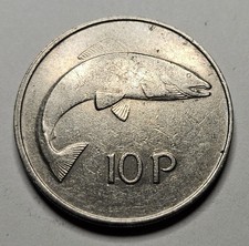 1976 Ireland Ten 10 Pence - Copper Nickel - Irish Harp - Salmon - World Coin 