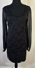 Quiz Black Floral Lace Dress UK16 Sheer Sleeve Party Evening Cocktail Outfit
