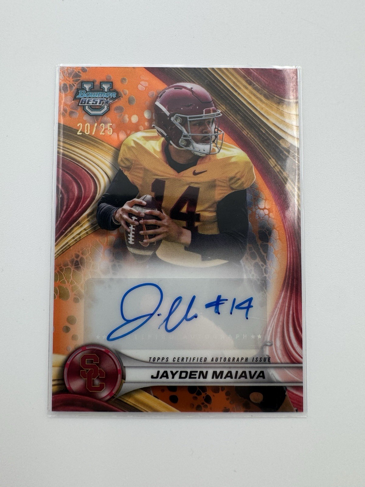 2024 Bowman's Best University Jayden Maiava Orange Auto /25 USC Trojans