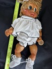 Vintage Wooden 16” Doll Naber Baby Blonde Green Eyes White Dress Yarn Cute — photo 4