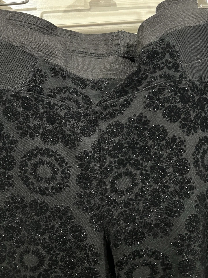 Copper Key L Black Flocked Velvet Glitter Pants Stretch Pull On Dressy Evening - Image 3 of 4