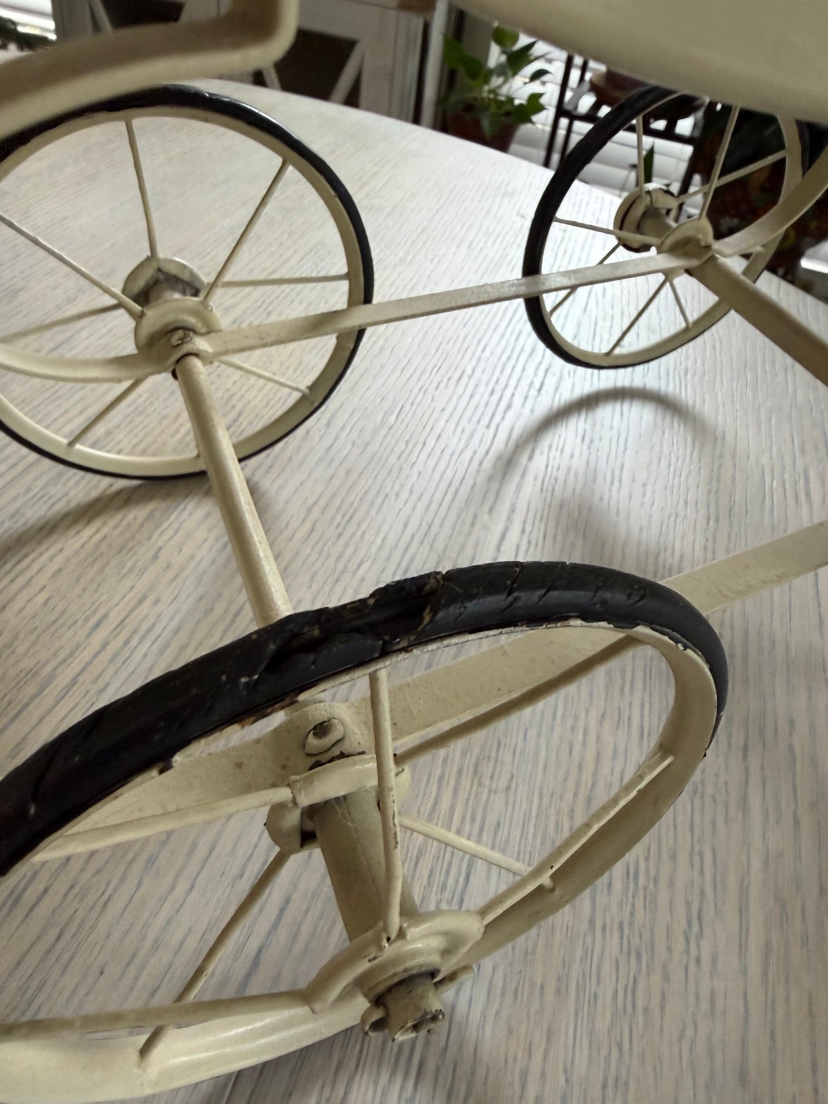 Vintage Wicker Doll Baby Carriage Buggy Stroller White Victorian Canopy