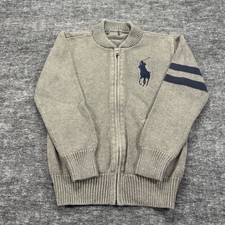 Polo Ralph Lauren Big Pony Knit Sweater Youth L Gray Full Zip
