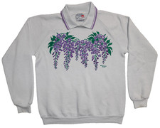 VTG 80S Morning Sun Sweatshirt Womens Med Floral Collared White Pullover Jerzees