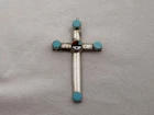 Vintage Native American Sterling Silver & Turquoise Cross Pendant UJ-14