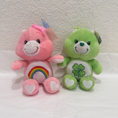 2002 Care Bears Plush Lot Cheer Bear Good Luck Bear 8'' Tagged Pink Green