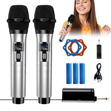 Wireless Pro UHF Dual Handheld Microphone System Set Rechargeable Karaoke Church