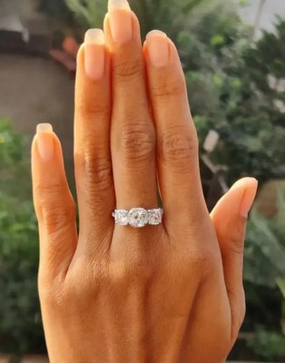 2.8Ct Cushion Cut Lab Created Diamond 3 Stone Halo Engagement Ring in 925 Silver