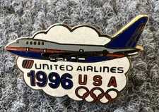 United Airlines 1996 Olympic Games Vintage Lapel Pin - Boeing 747 Airplane UAL