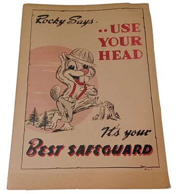 #ad Rocky Says Use Your Head Logging Workplace Safety Poster 14 X 10 Beaver Comic $34.95