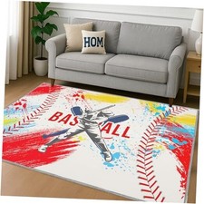 Baseball Rug for Boys Bedroom,3'x5' Non-Slip Sports Rug for Game Room,Living