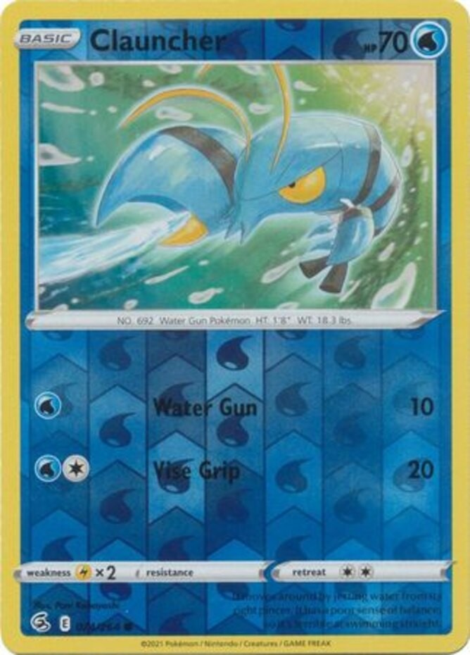 Clauncher - 074/264 - Common - Reverse Holo (Lp) Fusion Strike - Water Pokémon