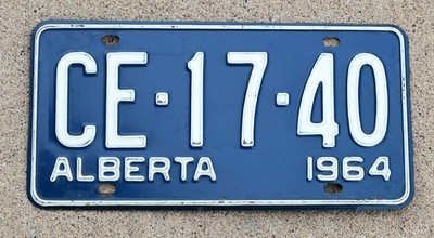 1964 AB Alberta Canada License Plate CE-17-40 - original paint!