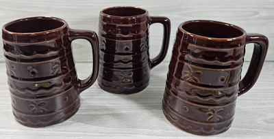 Vtg Marcrest Daisy Dot 16 Oz Brown Stoneware Coffee Mug USA Set of 3