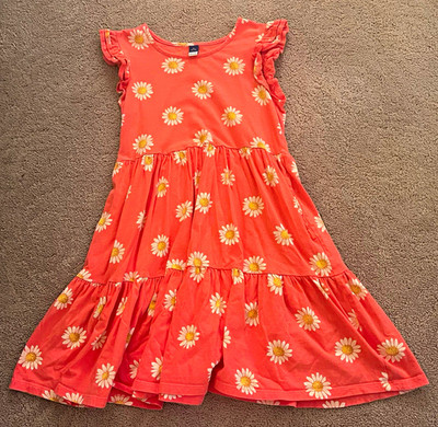 Old Navy Girls XL 14-16 Coral Floral Knit Fit & Flare Ruffle Round Neck Dress