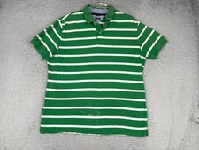 Tommy Hilfiger Polo Shirt Men Extra Large Green Stripe Cotton Custom Fit
