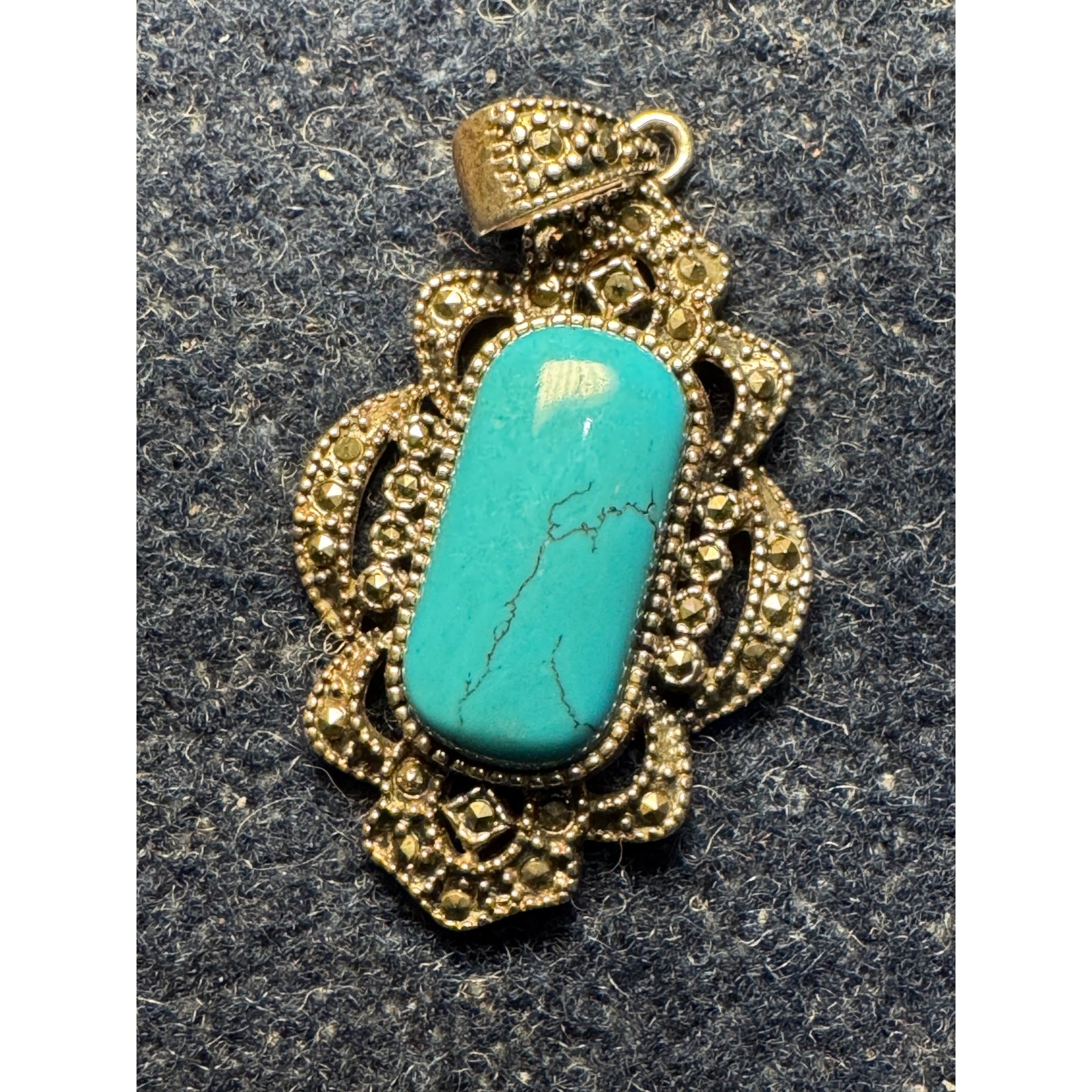 925 Silver Rectangular Turquoise Cabochon Marcasi… - image 1