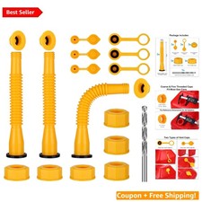 High-Density Polyethylene Gas Can Spout Kit 3 Yellow Spouts with Sealing Caps