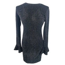 New Michael Kors Black Metallic Dress Bell Sleeve Cocktail Party Size Small $125