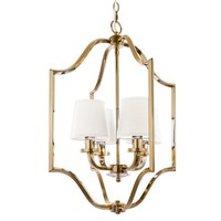 HäNgeleuchte Metall Stoff 46 Cm Breit In Gold Weiß 4X E14 HäNgelampe Wohnzimmer
