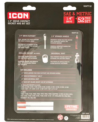 ICON (RSXFT-52) 1/4 in. Drive Compact Socket & Bit Set 52-PCS Ship