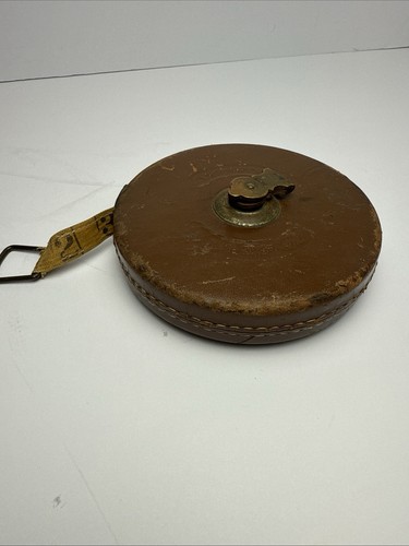 Lufkin Rule Co 100 Ft Tape Measure Leather Case Saginaw Mich Tool VTG