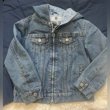 GAP Kids Light Blue Denim Jacket with Hood Floral Lining Sz Small