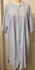 Vtg Miss Elaine Zip Front Nightgown Robe Housedress Blue White Floral Size Med