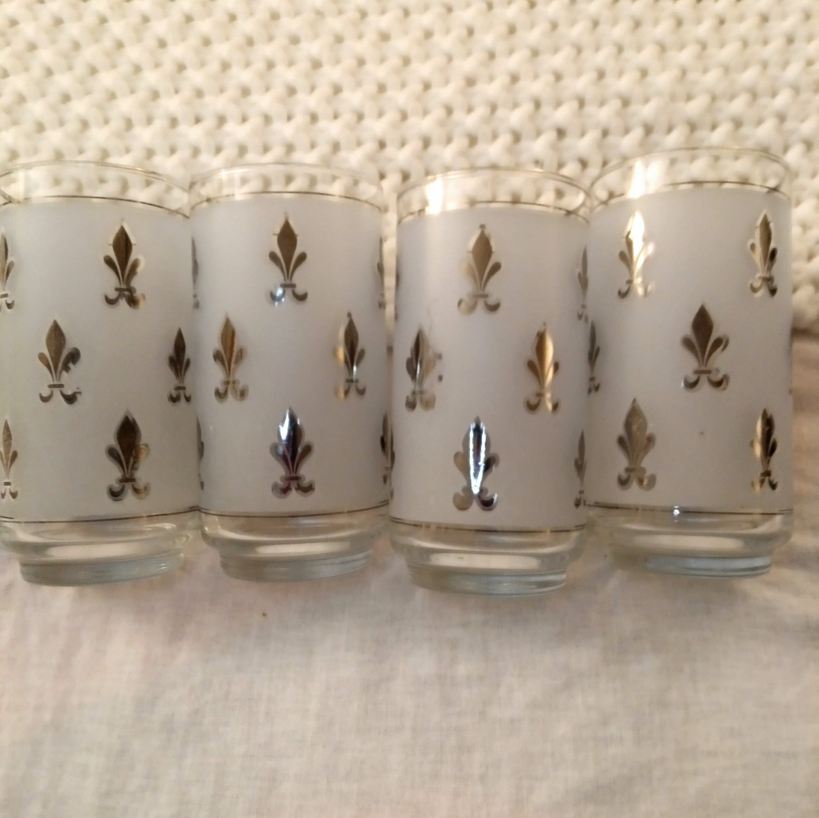 Vintage Libby Glass Set of 4 Fleur de Lis Pattern