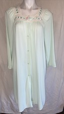 Vintage Shadowline S Nylon Peignoir Robe Nightgown Mint Green Lace Pink Rosebud
