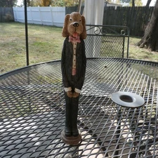 Brown Dog in a Tuxedo Young's Inc Monroe Mich Tall Shelf Sitter