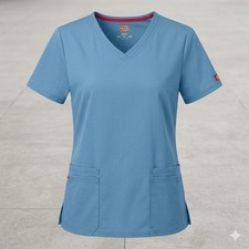 Dickies Blue V Neck Scrub Top with Pockets Women Size Large - Bundle of 4