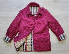 Auth Burberry Kids Girls Quilted Jacket Nova Check Burgundy Size 10 years 140 cm