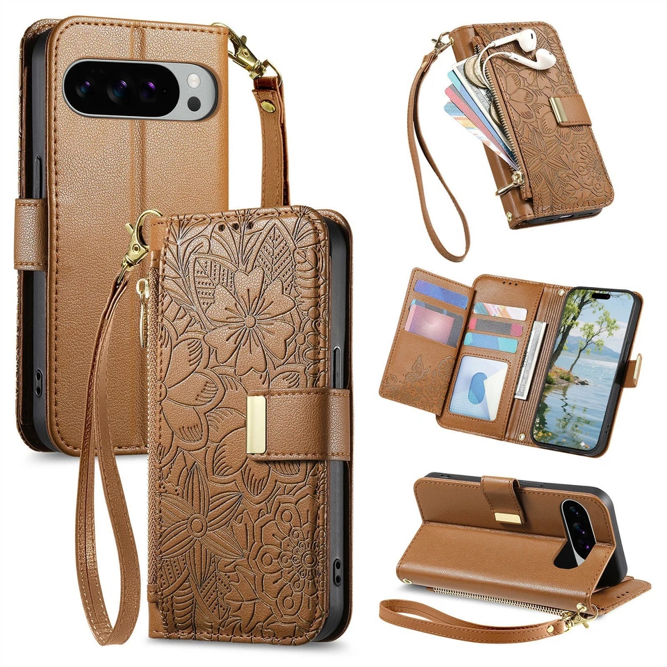 Zip Leather Flower Wallet Phone Case For Blackview Sharp T Mobile Doogee Oukitel - Image 4 of 4