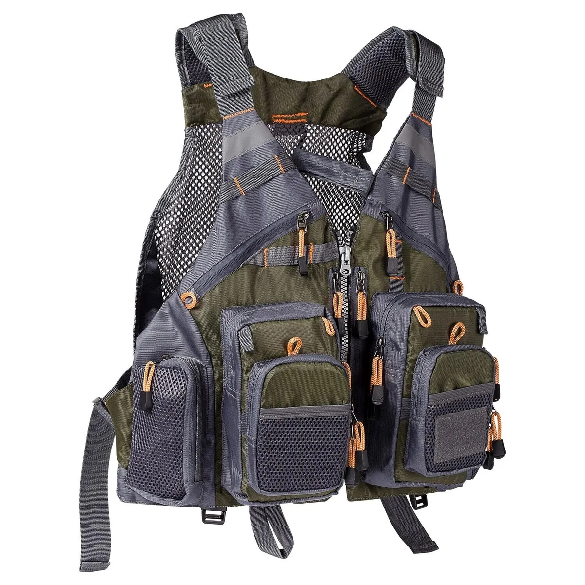 Qinlorgo Gilet de pêche à la Mouche, Gilet de pêche Respirant de Taille Moyenne, Sac à Dos Multi