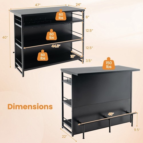 Home Kitchen Island Bar Metal Frame With 4-Tiers Storage Shelves & Long Footrest - Picture 4 of 10