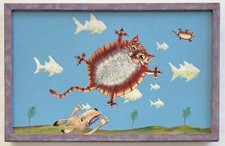 John Sumner Vintage Cat Kitten Dog Fish Landscape Surrealism Whimsical Painting
