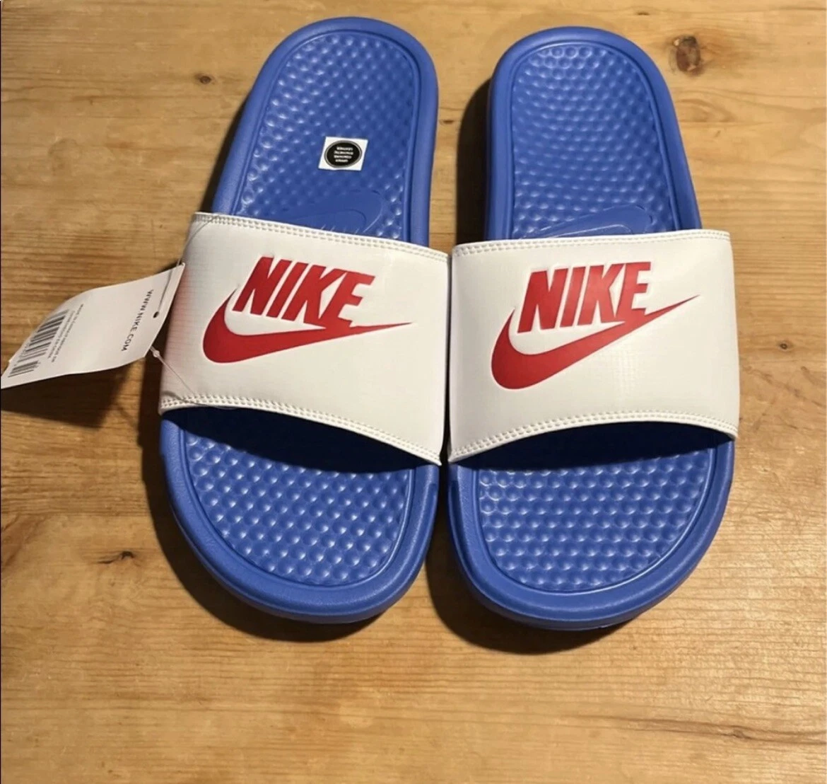 SANDALI DONNA NIKE BENASSI JDI TAGLIA 9 STAMPA SLIDES BIANCHI BLU USA