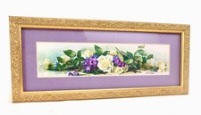 Vintage Gold Frame Matte Victorian Bride Roses Violets Floral Repo Print 5x11