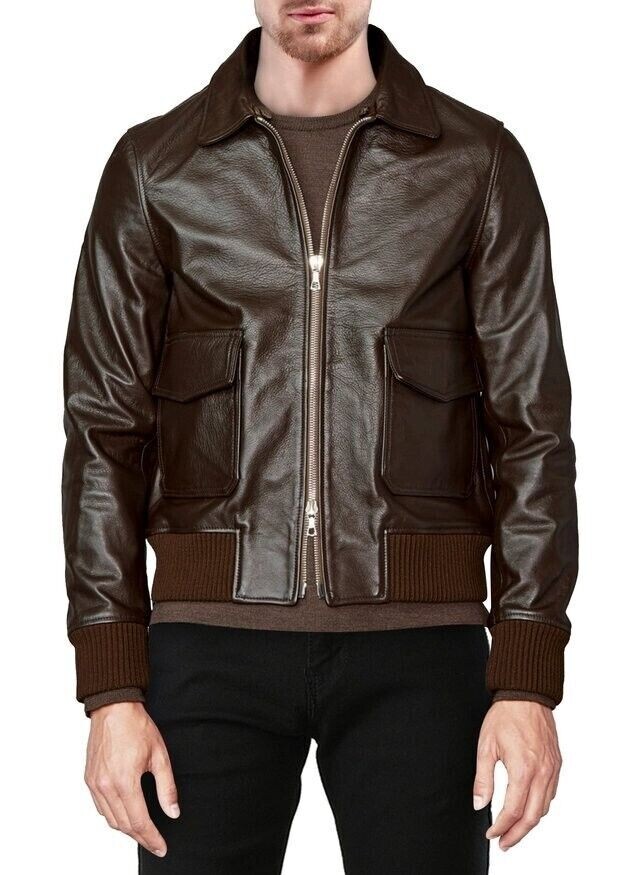Chaqueta de cuero para hombre estilo militar real piel de cordero bombardero motociclista chaqueta de cuero Reino Unido
