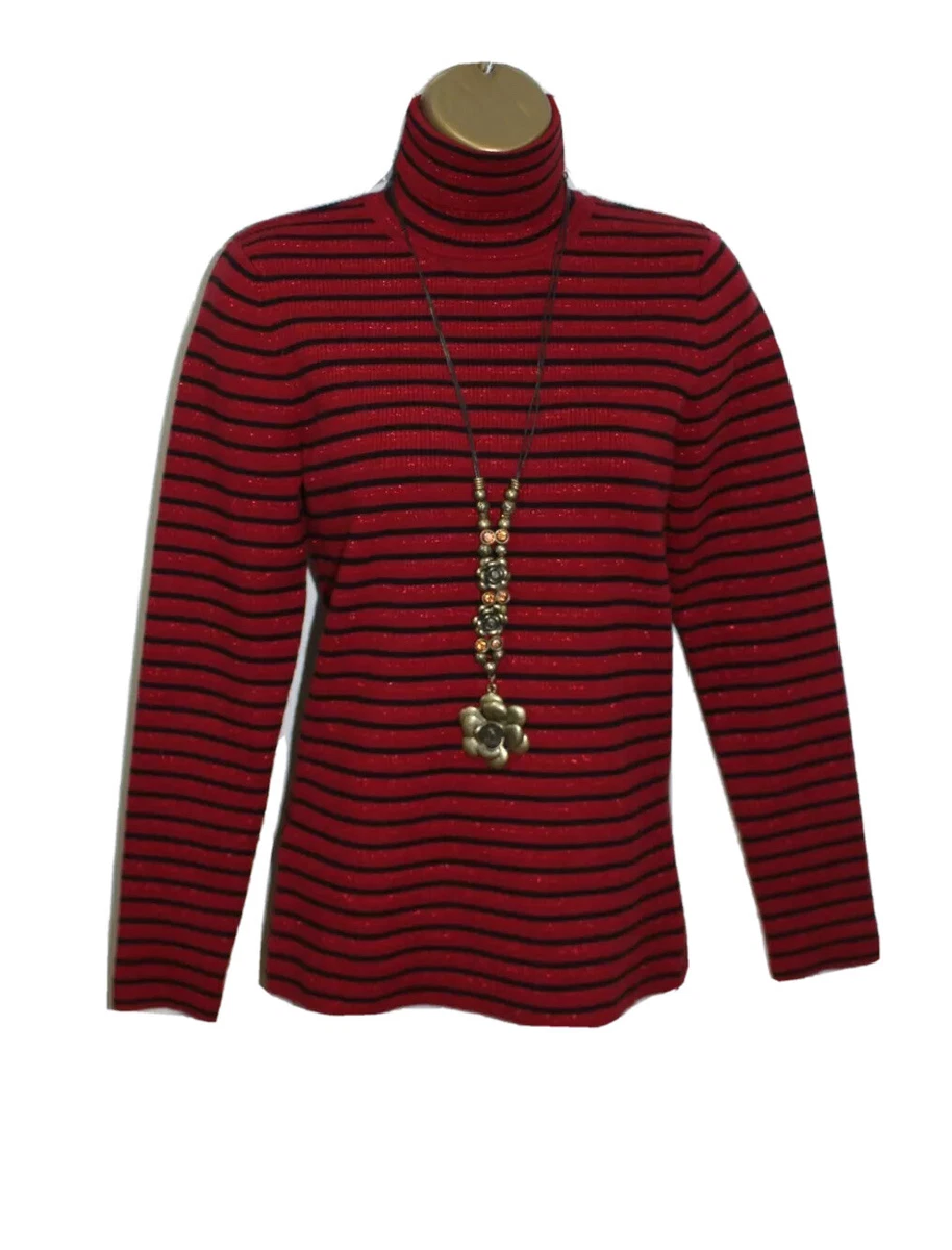 Laura Ashley Jumper 12 Red Roll Neck Long sleeve Cotton Black Glitter Party